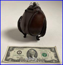 Vintage Antique Fine Original Solid Bronze Lotus Incense Censer Spider Lid Japan