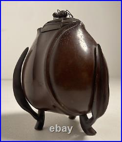 Vintage Antique Fine Original Solid Bronze Lotus Incense Censer Spider Lid Japan