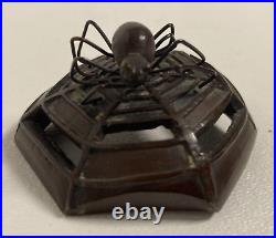 Vintage Antique Fine Original Solid Bronze Lotus Incense Censer Spider Lid Japan