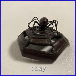 Vintage Antique Fine Original Solid Bronze Lotus Incense Censer Spider Lid Japan