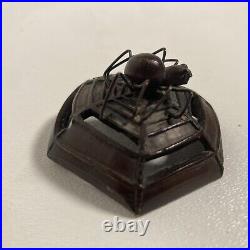 Vintage Antique Fine Original Solid Bronze Lotus Incense Censer Spider Lid Japan