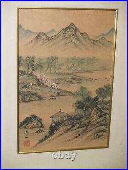 Vintage Antique Framed Japanese watercolor painting 10X17- Shiyama