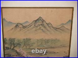 Vintage Antique Framed Japanese watercolor painting 10X17- Shiyama