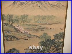 Vintage Antique Framed Japanese watercolor painting 10X17- Shiyama