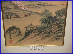 Vintage Antique Framed Japanese watercolor painting 10X17- Shiyama