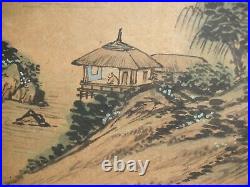 Vintage Antique Framed Japanese watercolor painting 10X17- Shiyama