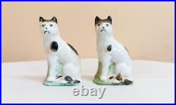 Vintage Antique Japan Porcelain Statue Cat Multi Colors Exquisite 10Cm Figurine