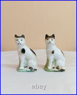 Vintage Antique Japan Porcelain Statue Cat Multi Colors Exquisite 10Cm Figurine