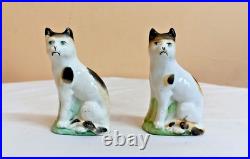 Vintage Antique Japan Porcelain Statue Cat Multi Colors Exquisite 10Cm Figurine