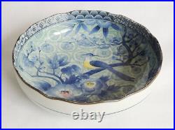 Vintage Antique Japanese Blue And White Porcelain Hand Painted Deep Plate Marked