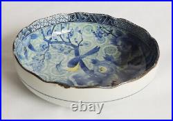 Vintage Antique Japanese Blue And White Porcelain Hand Painted Deep Plate Marked