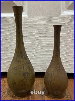 Vintage Antique Japanese Flower Vase Lot of (2) 6 & 9 Bronze