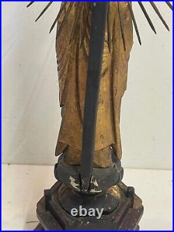 Vintage Antique Japanese Gilt Wood Carving Buddha Standing Pose with Halo