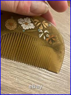 Vintage Antique Japanese Kushi Kanzashi Inlay Hair Comb Showa Period WW2 Era