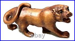 Vintage Antique Japanese Meiji Carved Wood Foo Lion Figurine Netsuke Old