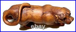 Vintage Antique Japanese Meiji Carved Wood Foo Lion Figurine Netsuke Old