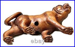 Vintage Antique Japanese Meiji Carved Wood Foo Lion Figurine Netsuke Old