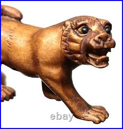 Vintage Antique Japanese Meiji Carved Wood Foo Lion Figurine Netsuke Old