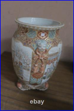 Vintage Antique Japanese Satsuma Pictorial  Pottery Porcelain Vase 9