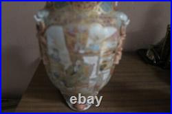 Vintage Antique Japanese Satsuma Pictorial  Pottery Porcelain Vase 9