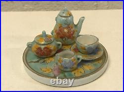 Vintage Antique Japanese Signed Miniature Porcelain 5 Piece Tea Set Floral Dec