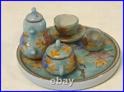 Vintage Antique Japanese Signed Miniature Porcelain 5 Piece Tea Set Floral Dec