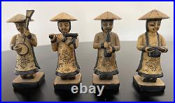 Vintage / Antique Japanese Street Musicians Stone Carved Figures Sculptures RARE