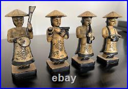 Vintage / Antique Japanese Street Musicians Stone Carved Figures Sculptures RARE