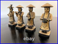 Vintage / Antique Japanese Street Musicians Stone Carved Figures Sculptures RARE