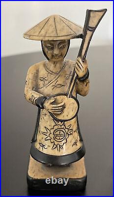 Vintage / Antique Japanese Street Musicians Stone Carved Figures Sculptures RARE