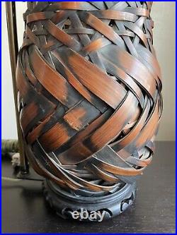 Vintage Antique Japanese Woven Bamboo Ikebana Hanakago Flower Basket Art Lamp
