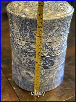 Vintage Antique Japanese porcelain Jubako (Stacking Boxes) Blue&White Sweetmeat