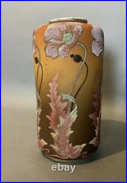 Vintage Antique Nippon Coralene Floral Decorated Porcelain 12 Vase