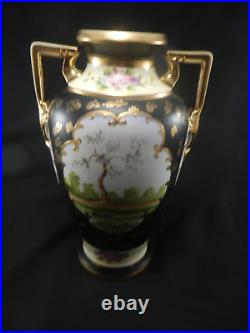 Vintage/Antique Noritake M Handpainted Floral Black Gold 12 1/2 H Vase Japan