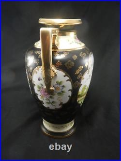 Vintage/Antique Noritake M Handpainted Floral Black Gold 12 1/2 H Vase Japan