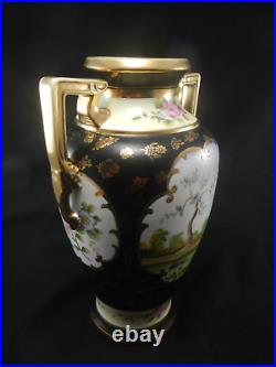 Vintage/Antique Noritake M Handpainted Floral Black Gold 12 1/2 H Vase Japan