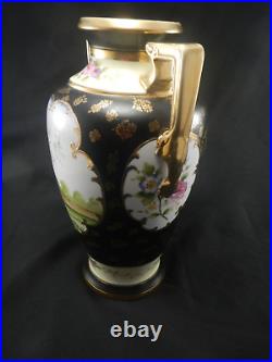 Vintage/Antique Noritake M Handpainted Floral Black Gold 12 1/2 H Vase Japan