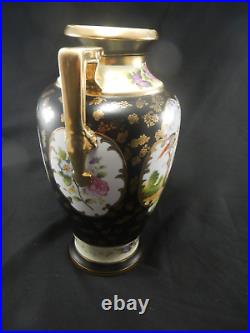 Vintage/Antique Noritake M Handpainted Floral Black Gold 12 1/2 H Vase Japan