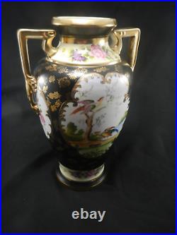 Vintage/Antique Noritake M Handpainted Floral Black Gold 12 1/2 H Vase Japan