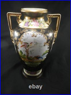 Vintage/Antique Noritake M Handpainted Floral Black Gold 12 1/2 H Vase Japan