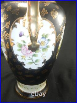 Vintage/Antique Noritake M Handpainted Floral Black Gold 12 1/2 H Vase Japan