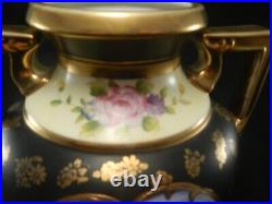 Vintage/Antique Noritake M Handpainted Floral Black Gold 12 1/2 H Vase Japan