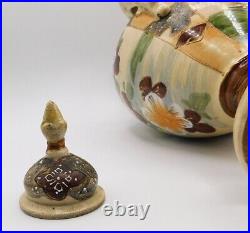 Vintage Antique Pair Japanese Moriage Satsuma Hand Painted Porcelain Vases w Lid