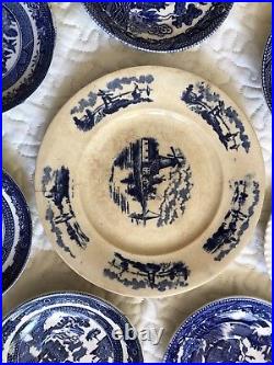 Vintage Antique Plates Porcelin Japan Blue White 11 Plates