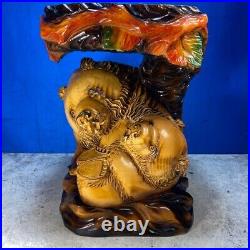 Vintage Antique Retro Wooden Carved Bear Log carving parent and child from Japan