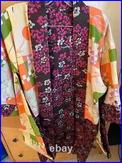 Vintage Antique Reversible Floral Kimono 100% Silk Japan Made Osfm