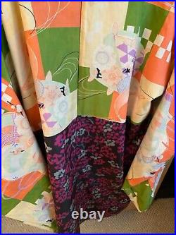 Vintage Antique Reversible Floral Kimono 100% Silk Japan Made Osfm