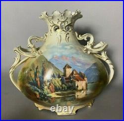 Vintage Antique Royal Bayreuth Porcelain Gilt Decorated Scenic Landscape Vase
