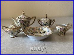 Vintage Antique Set Lot Of Nippon Tea Coffee Pot Cream Sugar Bowl Flowers Gold