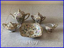 Vintage Antique Set Lot Of Nippon Tea Coffee Pot Cream Sugar Bowl Flowers Gold